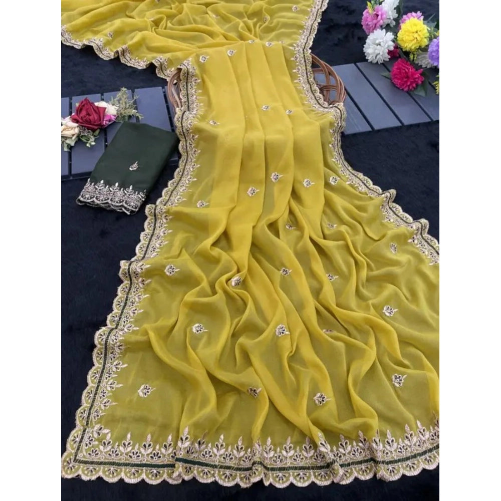 Women's Georgette Embellished Saree With Unstitched Blouse 5.5Mtr?(Yellow)