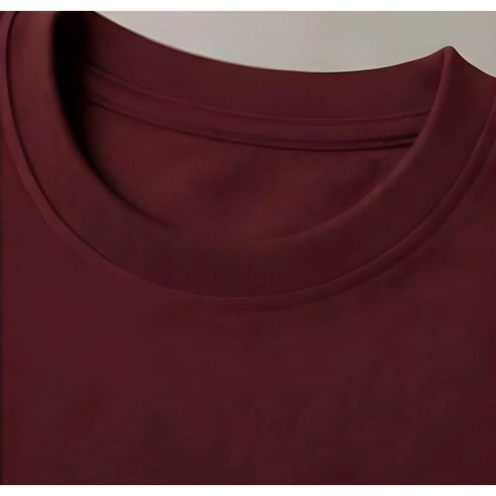 Men's Cotton Blend Printed Oversized Round Neck Half Sleeve T-Shirt (Maroon)