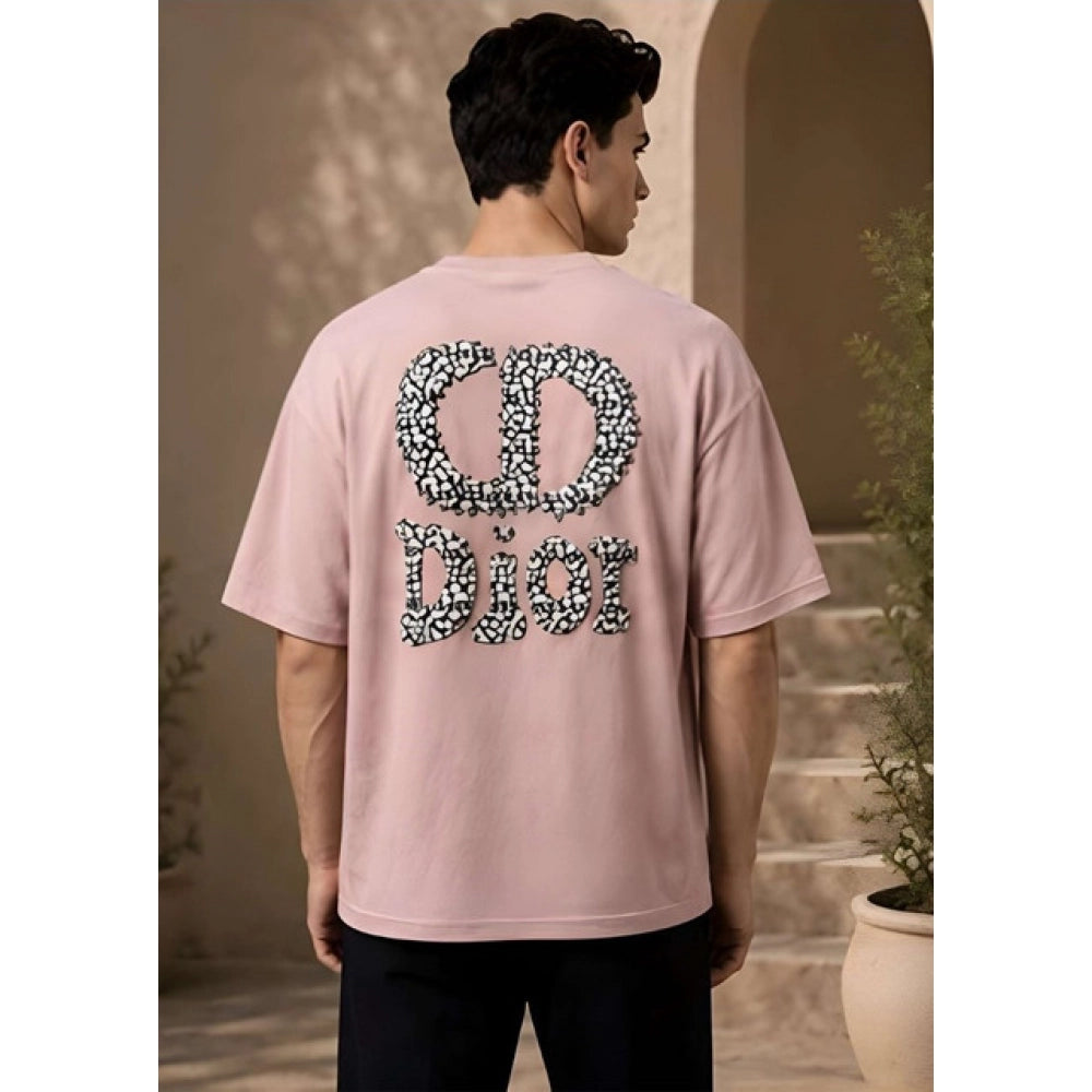 Men's Cotton Blend Printed Oversized Round Neck Half Sleeve T-Shirt (Pink)