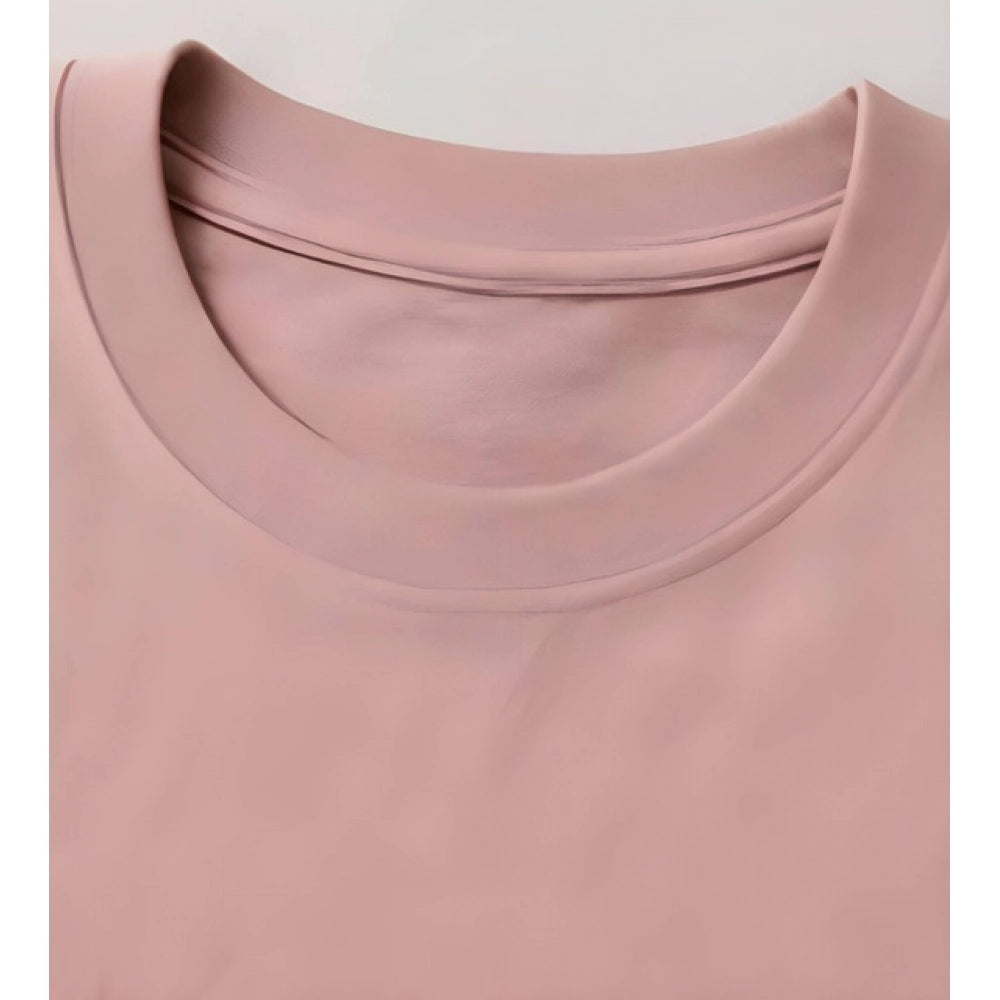 Men's Cotton Blend Printed Oversized Round Neck Half Sleeve T-Shirt (Pink)