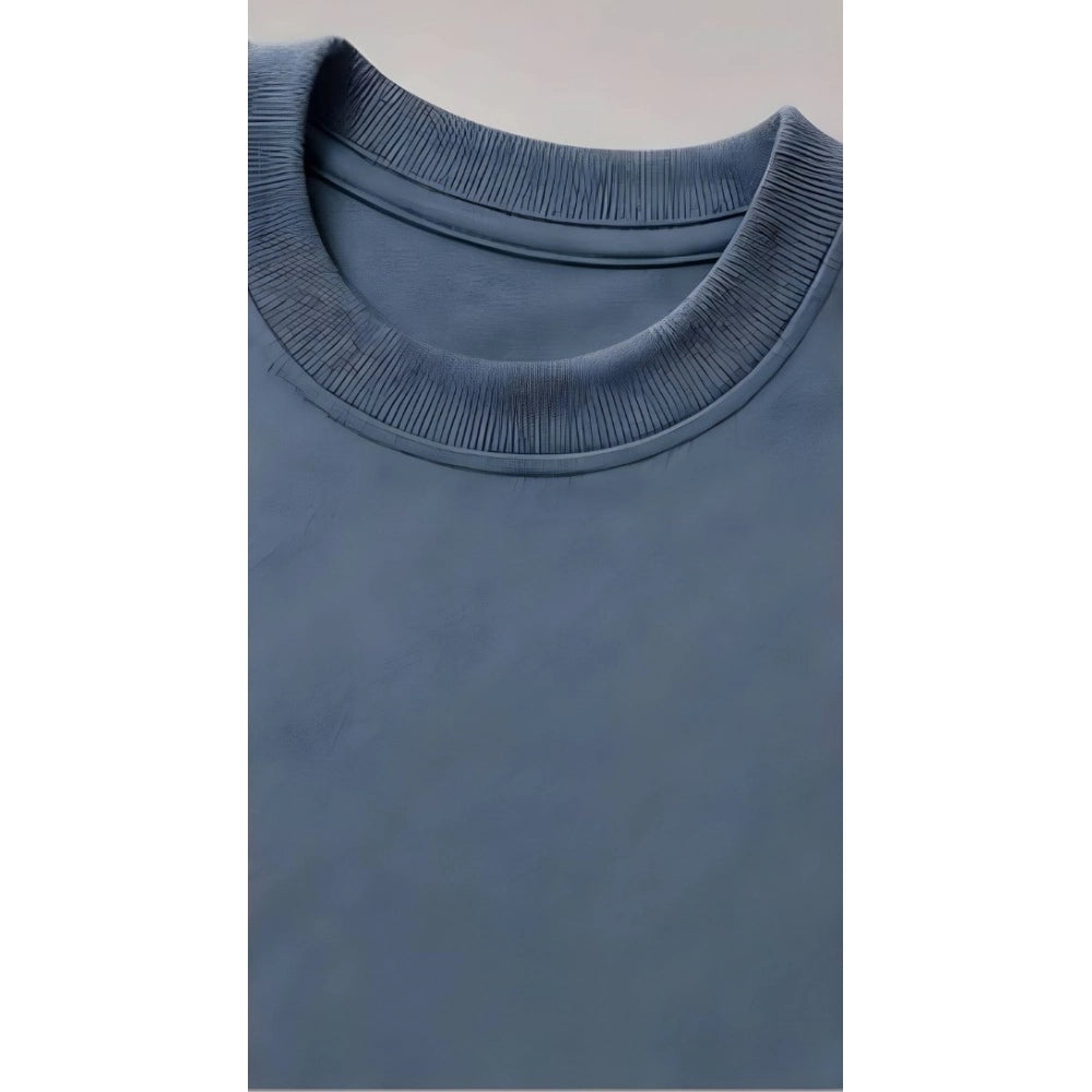 Men's Cotton Blend Printed Oversized Round Neck Half Sleeve T-Shirt (Blue)