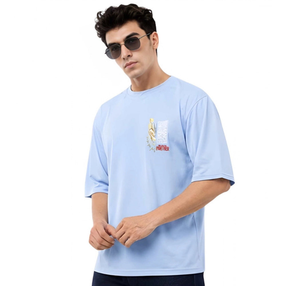 Men's Cotton Blend Printed Oversized Round Neck Half Sleeve T-Shirt (Lavender)