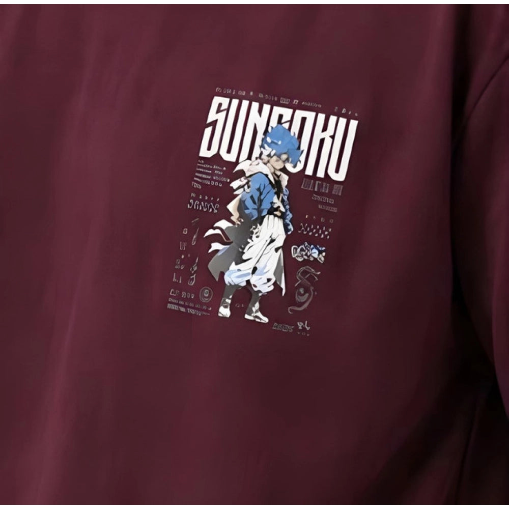 Men's Cotton Blend Printed Oversized Round Neck Half Sleeve T-Shirt (Wine)