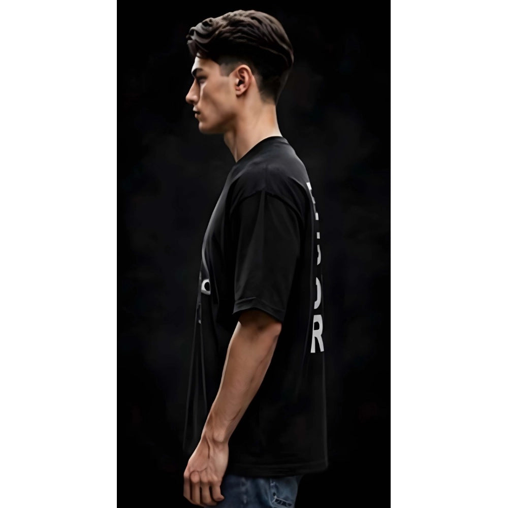Men's Cotton Blend Printed Oversized Round Neck Half Sleeve T-Shirt (Black)