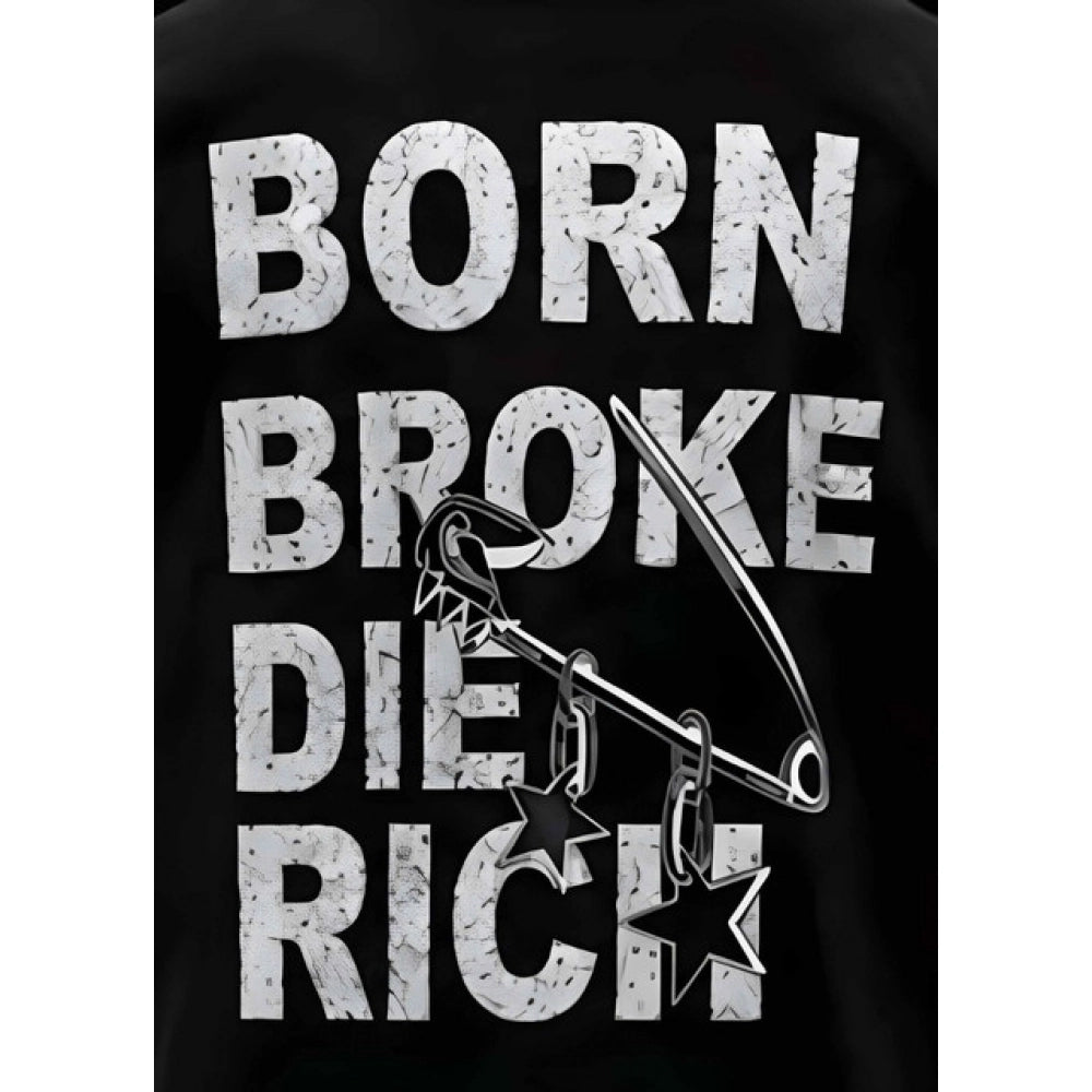 Men's Cotton Blend Printed Oversized Round Neck Half Sleeve T-Shirt (Black)