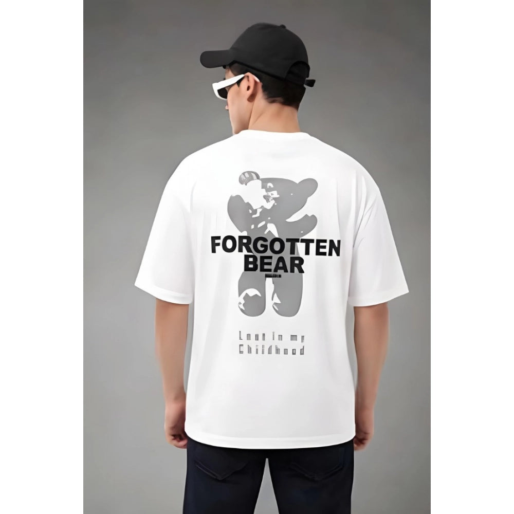 Men's Cotton Blend Printed Oversized Round Neck Half Sleeve T-Shirt (White)