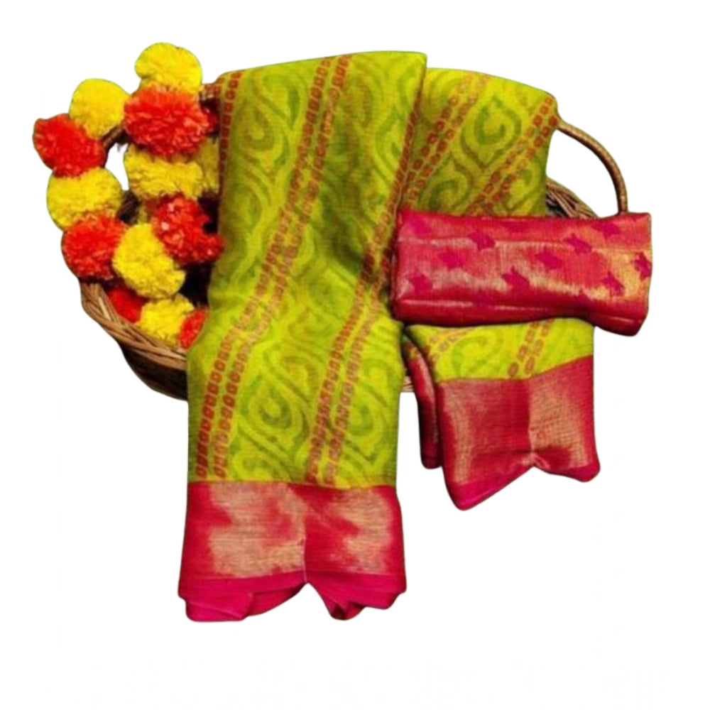 Women's Brasso Printed Saree With Unstitched Blouse 5.5Mtr (Green)