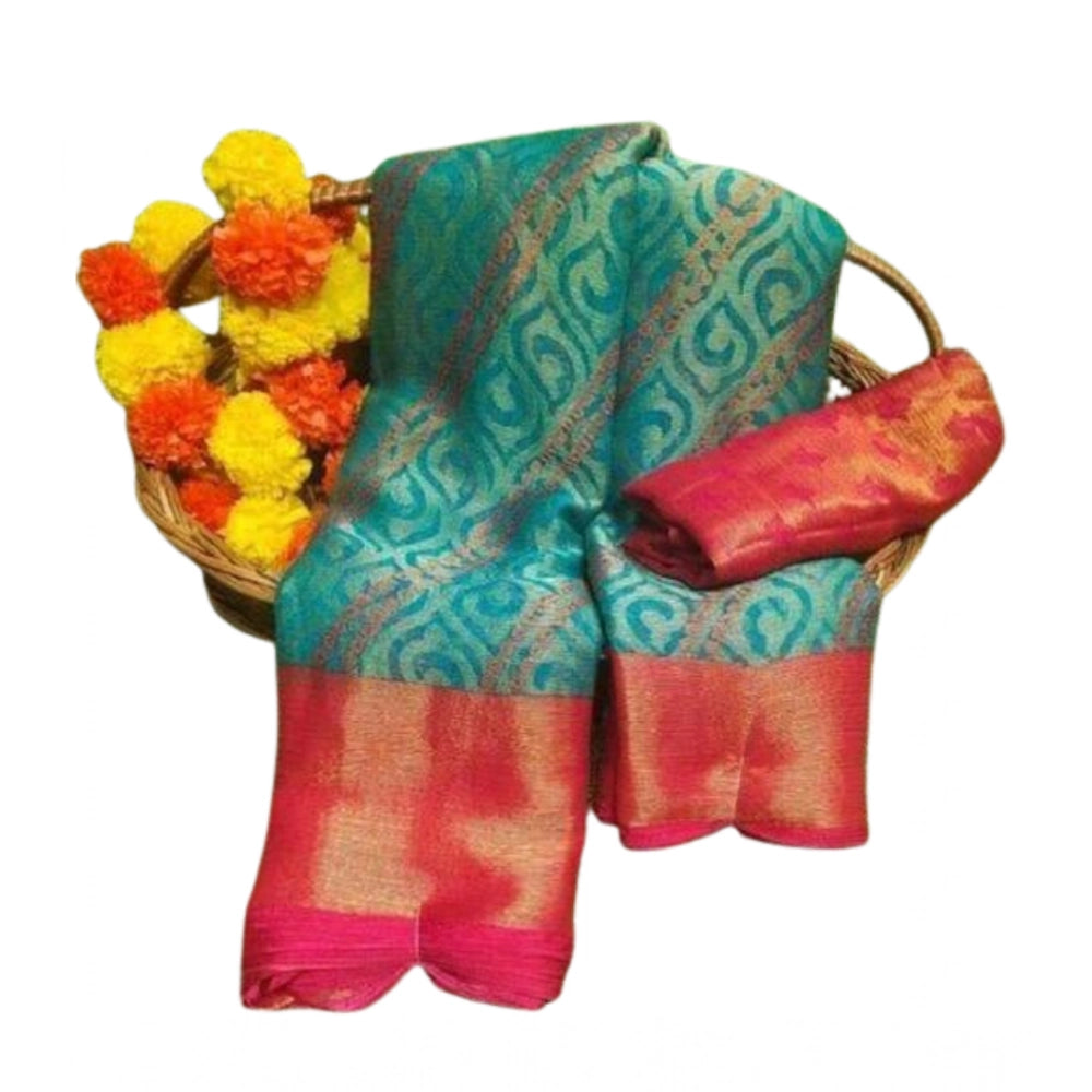 Women's Brasso Printed Saree With Unstitched Blouse 5.5Mtr (RAMA)