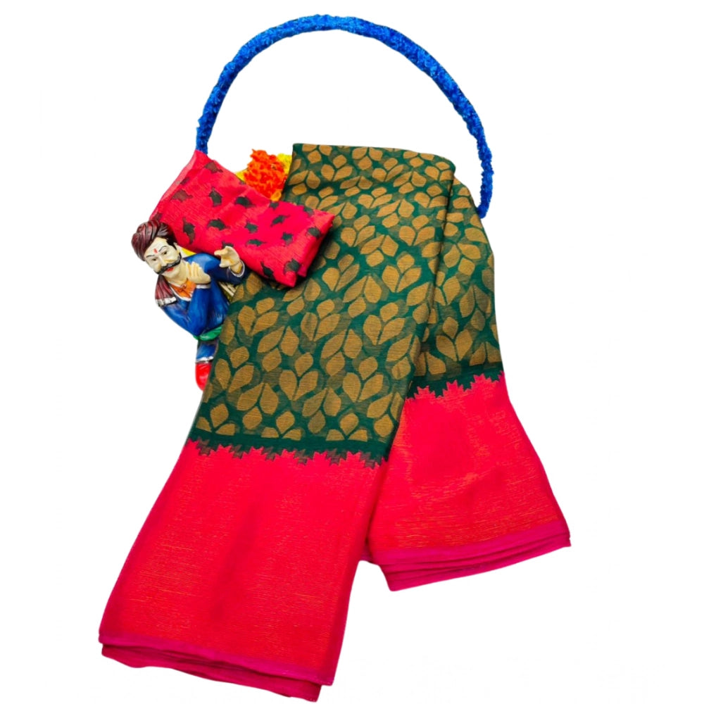 Women's Brasso Printed Saree With Unstitched Blouse 5.5Mtr (Green)