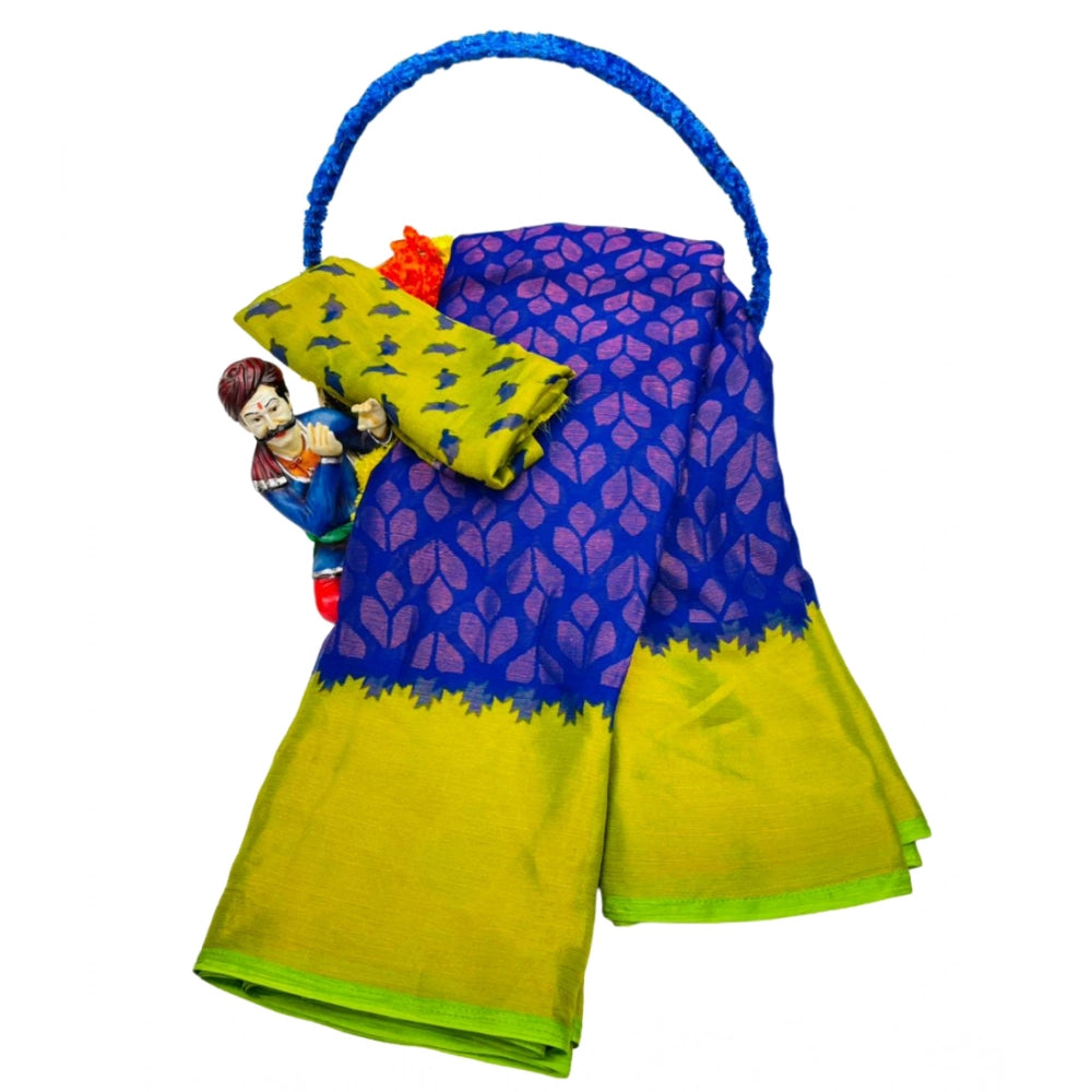 Women's Brasso Printed Saree With Unstitched Blouse 5.5Mtr (Blue)