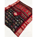 Women's Dola Silk Printed Saree With Unstitched Blouse 5.5Mtr (BLACK)