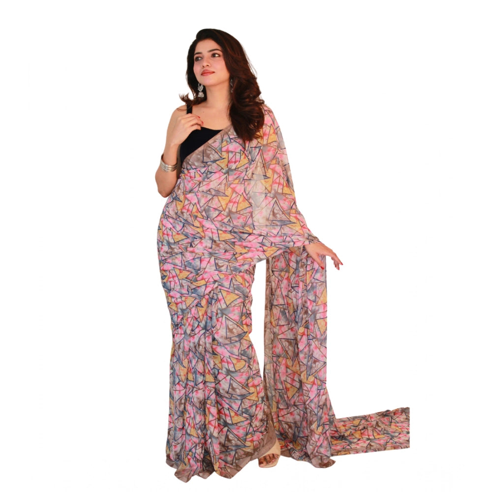 Women's Georgette Printed Saree With Unstitched Blouse 5.5Mtr (Multicolor)