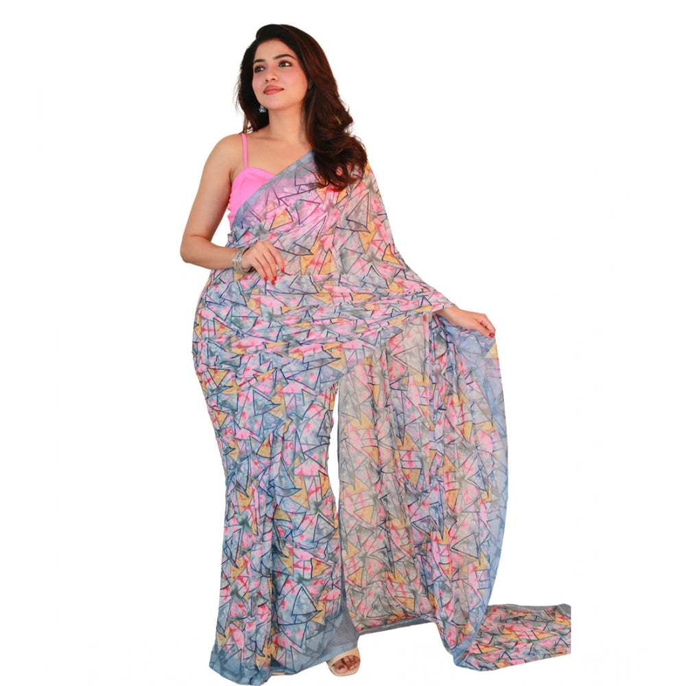 Women's Georgette Printed Saree With Unstitched Blouse 5.5Mtr (Multicolor)