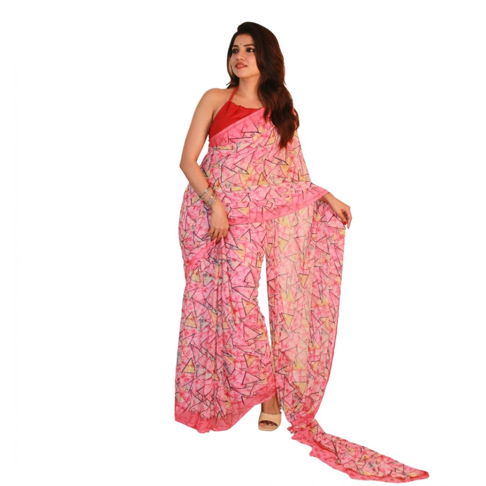 Women's Georgette Printed Saree With Unstitched Blouse 5.5Mtr (Pink)