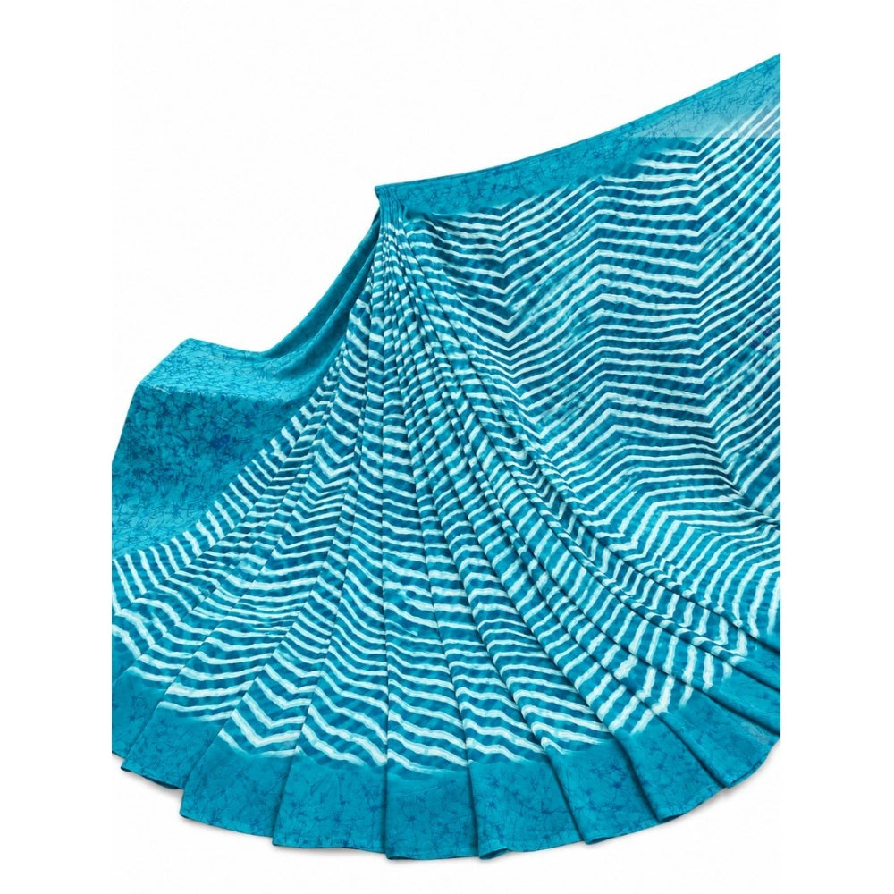 Women's Georgette Printed Saree With Unstitched Blouse 5.5Mtr (Turquoise)