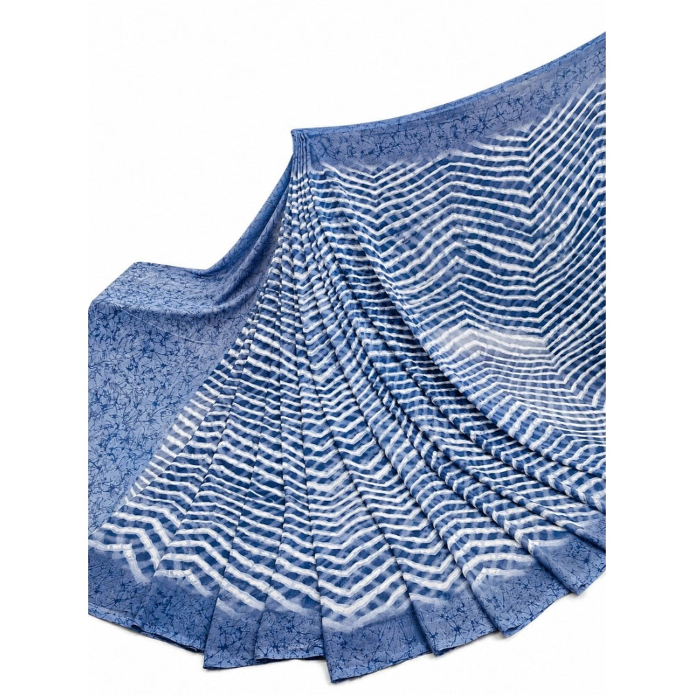 Women's Georgette Printed Saree With Unstitched Blouse 5.5Mtr (Blue)