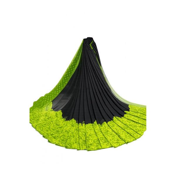 Women's Georgette Printed Saree With Unstitched Blouse 5.5Mtr (Black-Lime Green)