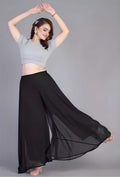 Women's Pack of 1 Georgette Solid High Rise Wide Leg Flared Palazzo with Elastic Waist (Black)