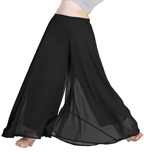 Women's Pack of 1 Georgette Solid High Rise Wide Leg Flared Palazzo with Elastic Waist (Black)