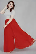Women's Pack of 1 Georgette Solid High Rise Wide Leg Flared Palazzo with Elastic Waist (Red)