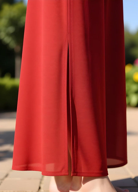 Women's Pack of 1 Georgette Solid High Rise Wide Leg Flared Palazzo with Elastic Waist (Red)