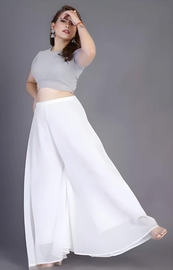 Women's Pack of 1 Georgette Solid High Rise Wide Leg Flared Palazzo with Elastic Waist (White)