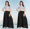 Women's Pack of 2 Georgette Solid High Rise Wide Leg Flared Palazzos with Elastic Waist (Black)