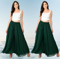 Women's Pack of 2 Georgette Solid High Rise Wide Leg Flared Palazzos with Elastic Waist (Bottle Green)