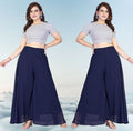 Women's Pack of 2 Georgette Solid High Rise Wide Leg Flared Palazzos with Elastic Waist (Navy Blue)