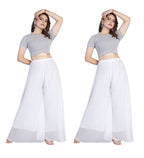 Women's Pack of 2 Georgette Solid High Rise Wide Leg Flared Palazzos with Elastic Waist (White)