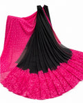 Women's Georgette Printed Saree With Unstitched Blouse 5.5Mtr (Black-Pink)
