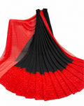 Women's Georgette Printed Saree With Unstitched Blouse 5.5Mtr (Black-Red)