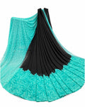 Women's Georgette Printed Saree With Unstitched Blouse 5.5Mtr (Black-Turquoise)