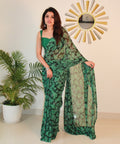 Women's Georgette Printed Saree With Unstitched Blouse 5.5Mtr (Black-Green)