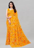 Women's Georgette Floral Printed Saree With Unstitched Blouse 5.5Mtr (Yellow)