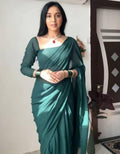 Women's Georgette Solid Saree With Unstitched Blouse 5.5Mtr (Dark Green)