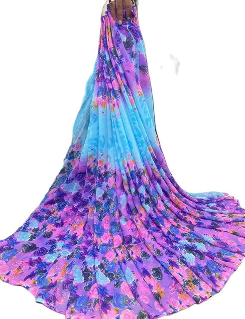 Women's Georgette Floral Printed Saree With Unstitched Blouse 5.5Mtr (Multi)