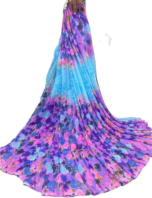Women's Georgette Floral Printed Saree With Unstitched Blouse 5.5Mtr (Multi)