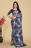 Women's Georgette Printed Saree With Unstitched Blouse 5.5Mtr (Grey-Pink)