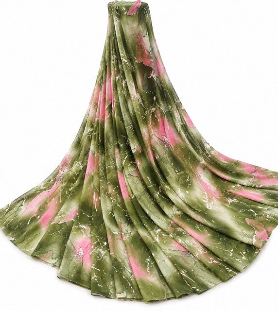 Women's Georgette Printed Saree With Unstitched Blouse 5.5Mtr (Mehendi-Pink)