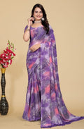 Women's Georgette Printed Saree With Unstitched Blouse 5.5Mtr (Purple-Pink)