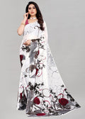 Women's Georgette Printed Saree With Unstitched Blouse 5.5Mtr (White)
