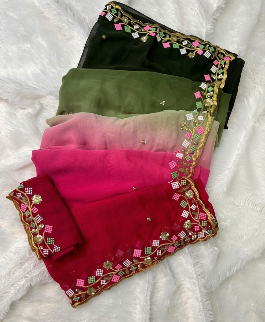 Women's Georgette Embroidered Saree With Unstitched Blouse 5.5Mtr (Multi)