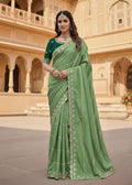 Women's Georgette Embroidered Saree With Unstitched Blouse 5.5Mtr (Pista Green)