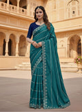 Women's Georgette Embroidered Saree With Unstitched Blouse 5.5Mtr (Teal)