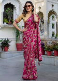 Women's Georgette Floral Printed Saree With Unstitched Blouse 5.5Mtr (Magenta)