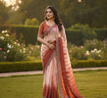 Women's Georgette Striped Saree With Unstitched Blouse 5.5Mtr (Peach)