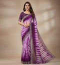 Women's Georgette Striped Saree With Unstitched Blouse 5.5Mtr (Wine)