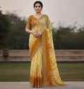 Women's Georgette Striped Saree With Unstitched Blouse 5.5Mtr (Yellow)