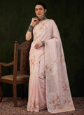 Women's Georgette Floral Printed Saree With Unstitched Blouse 5.5Mtr (Cream)
